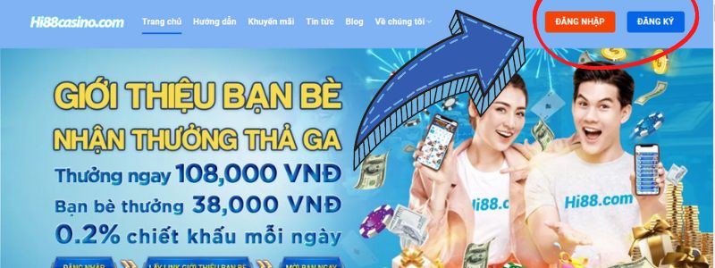 Chọn đăng nhập/đăng ký tại Hi88