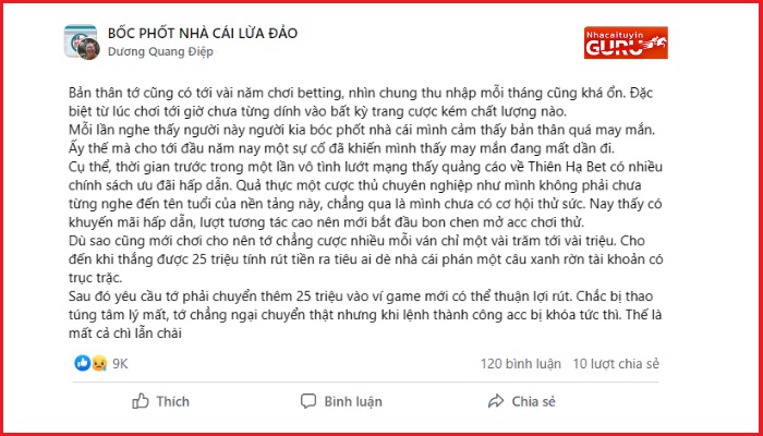 Bóc phốt Thienhabet lừa đảo