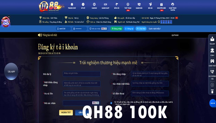 Đăng ký QH88 tặng 100k