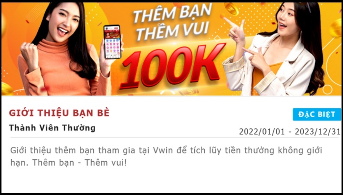 Giới thiệu bạn bè Vwin tặng 100k